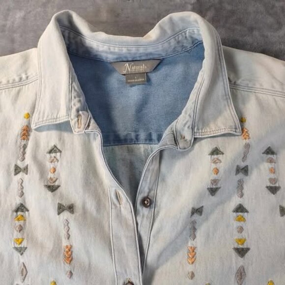 Natural Reflections Womens L Chambray Shirt Embroidered Button Up Cotton Western - Picture 5 of 10